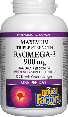 Natural Factors Maximum Triple Strength RxOMEGA-3 with Vitamin D3 1000 IU, 150 Softgels