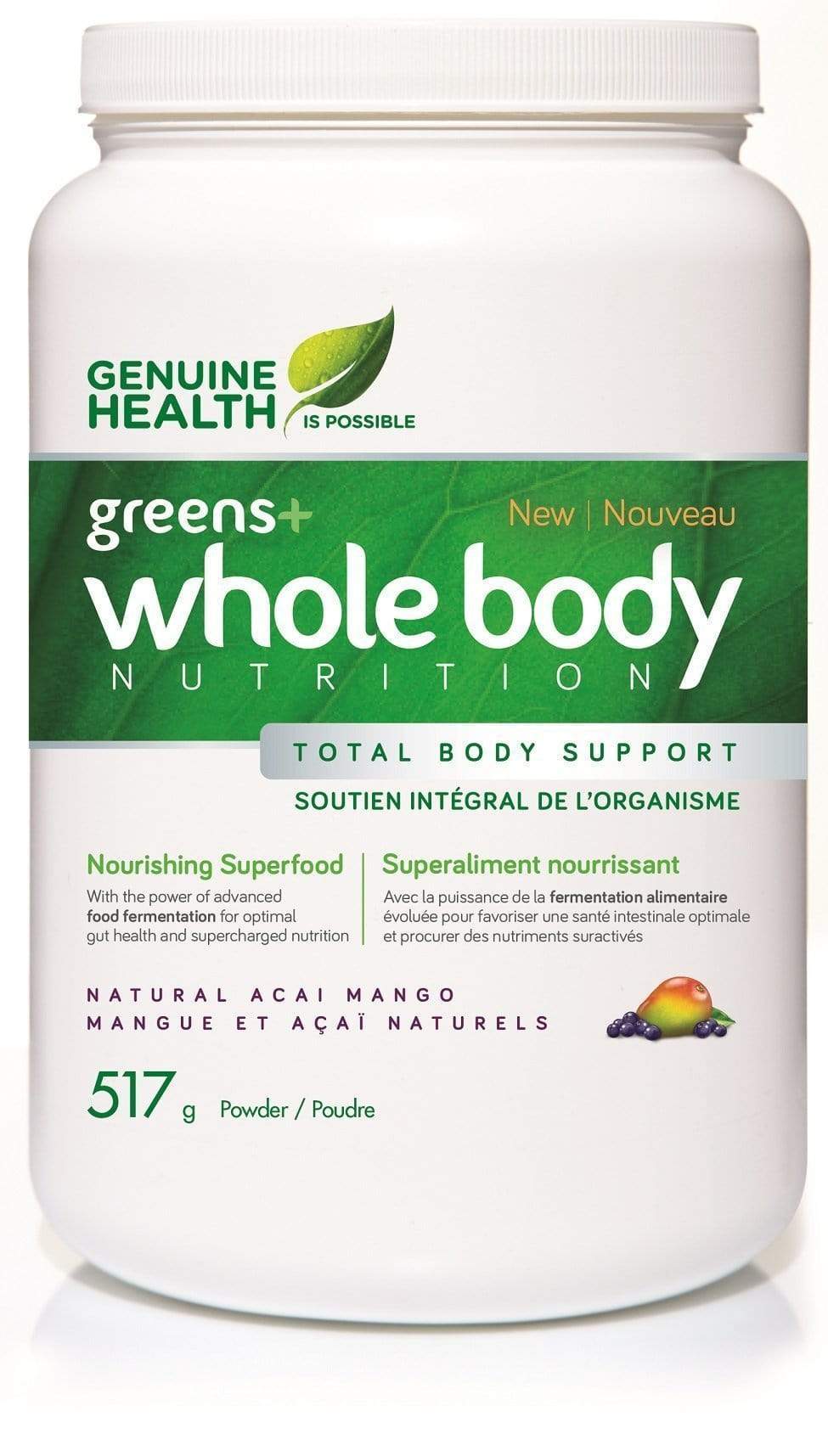 Genuine Health Greens+ Whole Body Nutrition Fermented Superfood - Natural Acai Mango