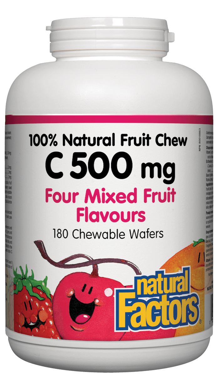 Natural Factors C 500mg Natural Fruit Chews - Mixed Fruit Flavour 180 Wafers