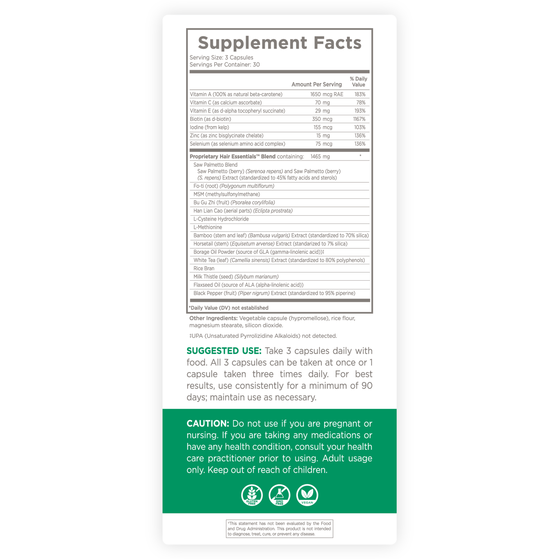 Natural Wellbeing Hair Essentials 90 Capsules