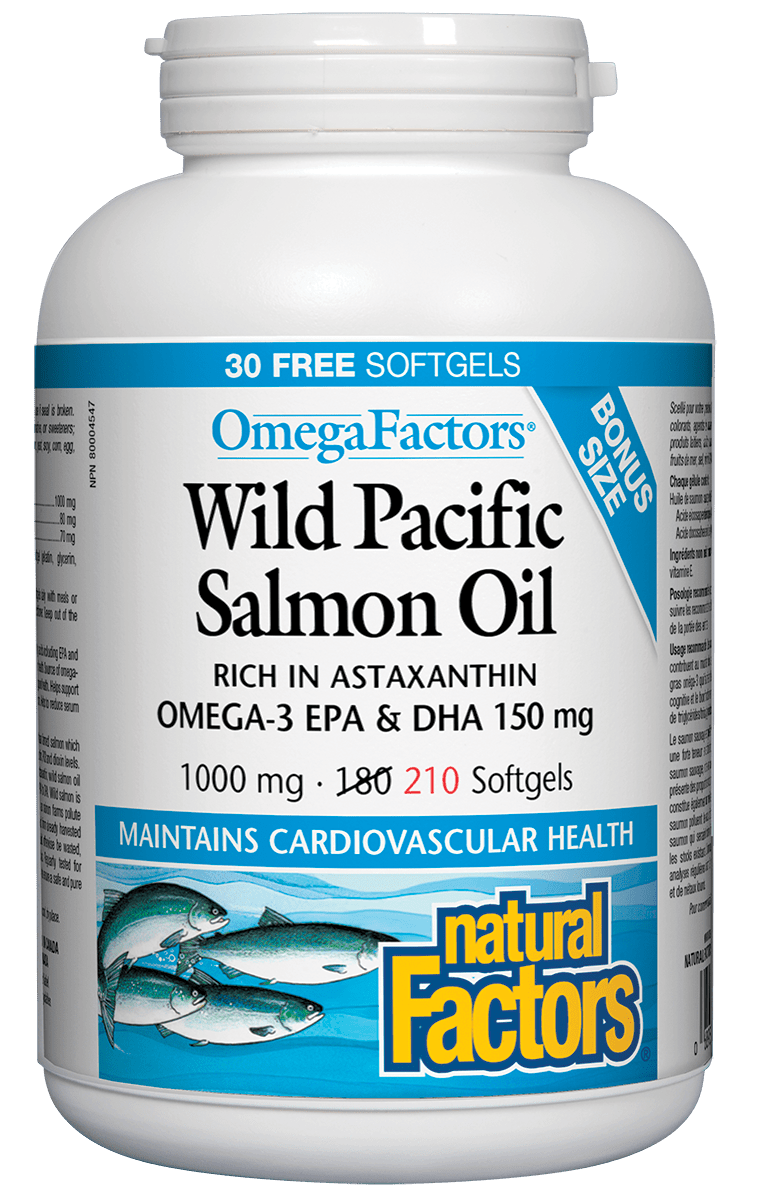 Natural Factors OmegaFactors Wild Pacific Salmon Oil 1000 mg BONUS