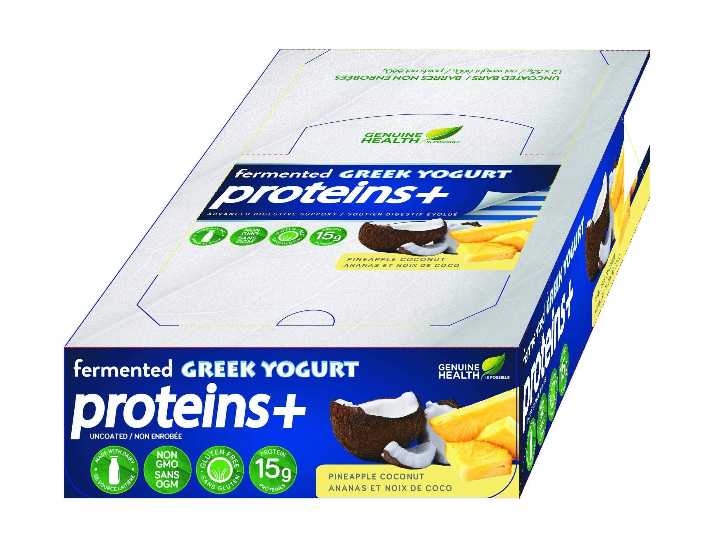 Genuine Health Fermented Greek Yogurt Proteins+ - Pineapple Coconut-12 X 55g bars