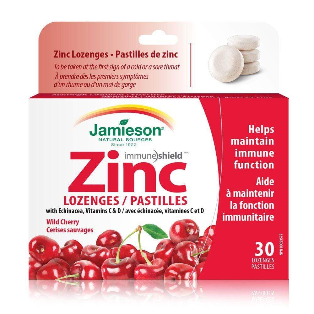 Jamieson Zinc with Echinacea, Vitamin C&D Wild Cherry 30 Lozenges