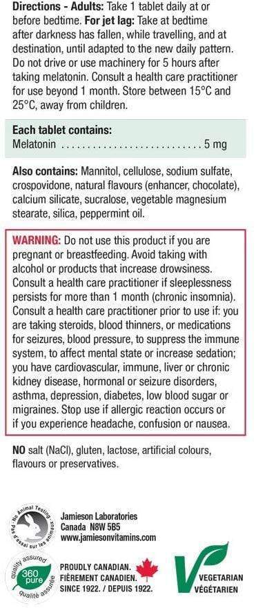 Jamieson Melatonin 5 mg Chocolate Mint Flavour 100 Tablets