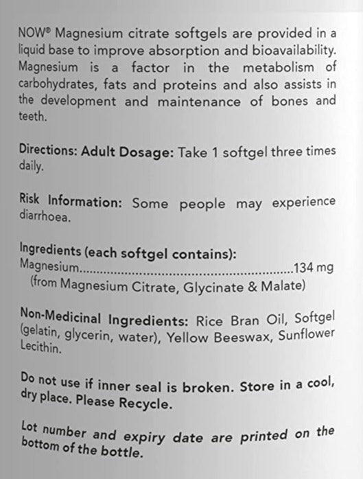 NOW, Magnesium Citrate with Glycinate & Malate, 134mg, 180 Softgels