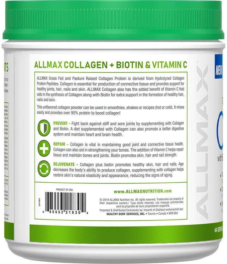 ALLMAX Grass Fed & Pasture Raised Collagen with Biotin + Vitamin C, 440 g