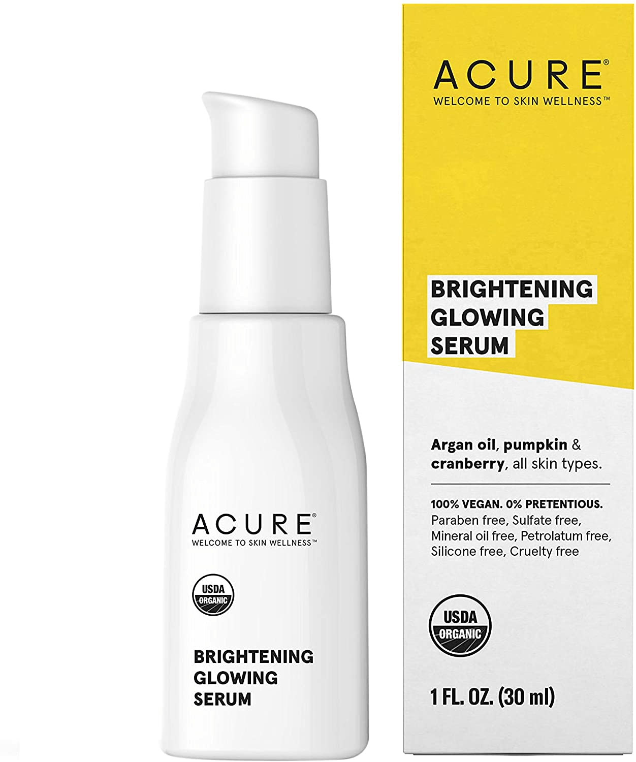 Acure Brightening Glowing Serum Argan Oil, Pumpkin & Cranberry