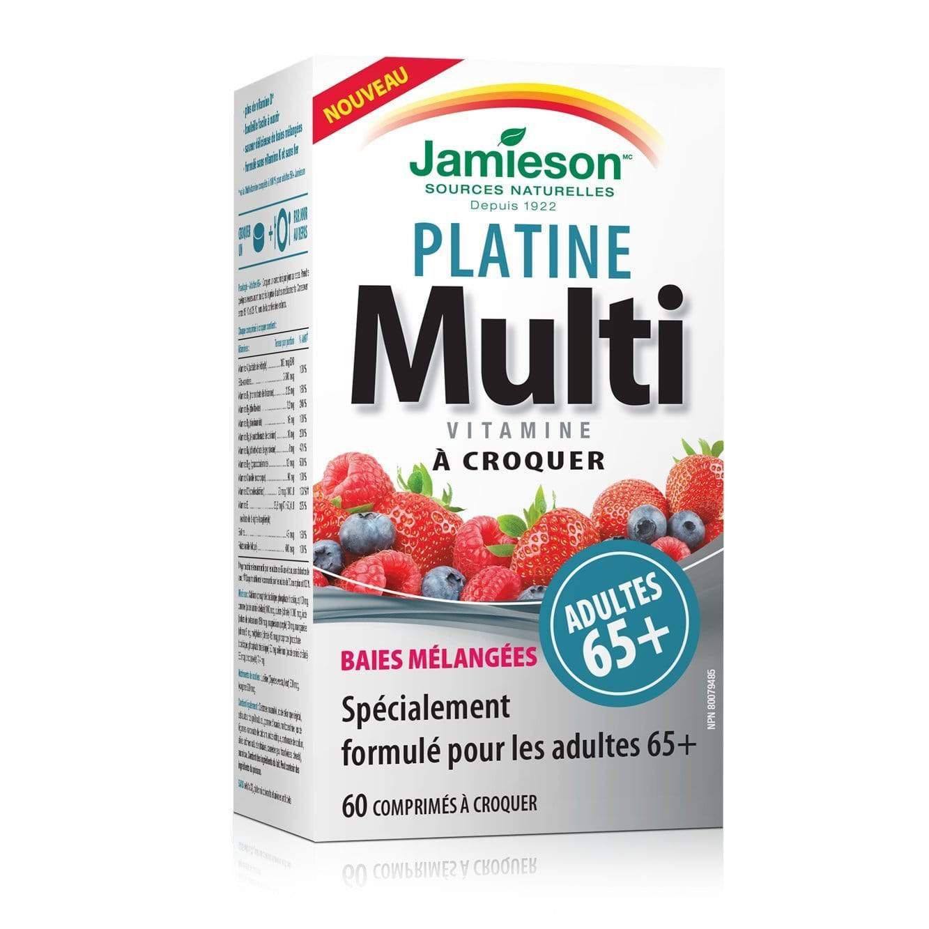 Jamieson Chewable Platinum Multivitamin For Adults 65+ Mixed Berry 60 Tablets