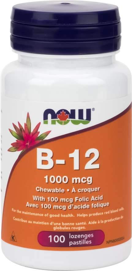 NOW B-12 1000 mcg + Folic Acid 100 Lozenges