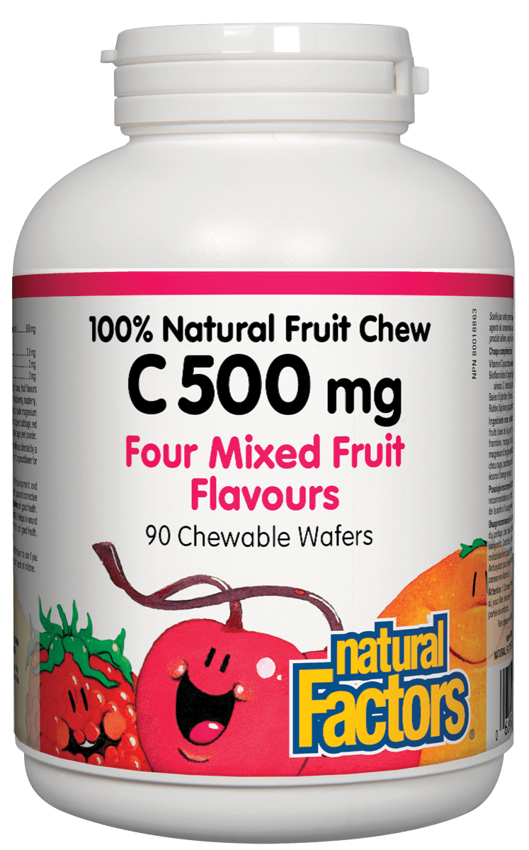 Natural Factors C 500 Natural Fruit Chews - Mixed Fruits Flavour 90 Wafers