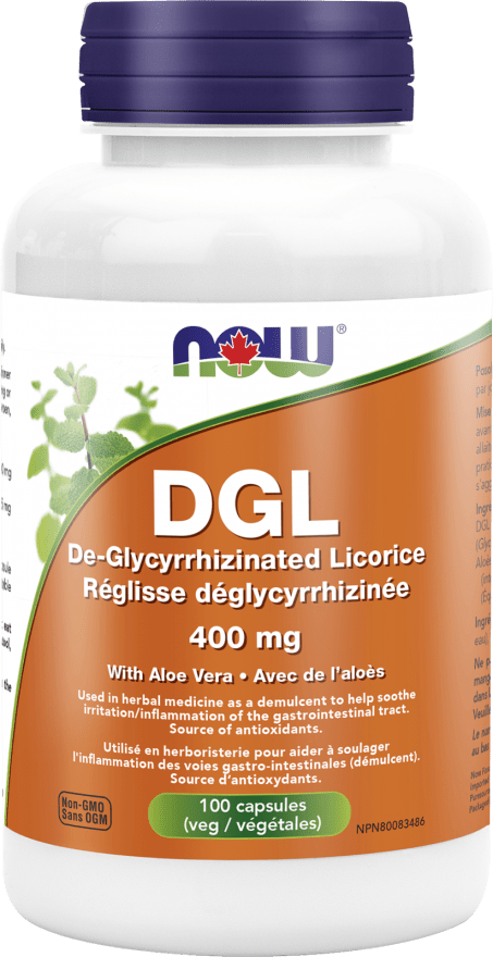 NOW, DGL, 400 mg, 100 Veg Capsules