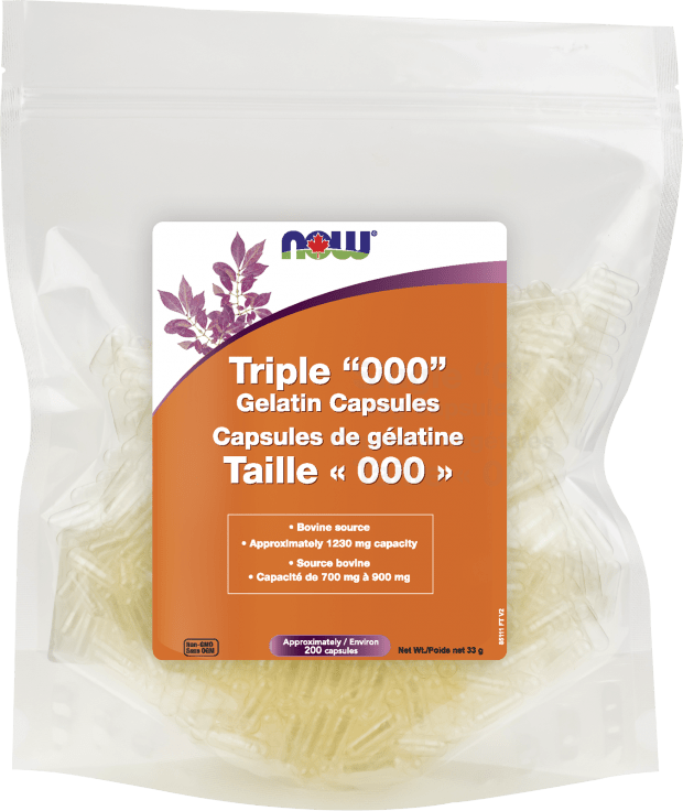NOW, Triple 000 Empty Gelatin Capsules, 33g (Approx 200 Capsules)