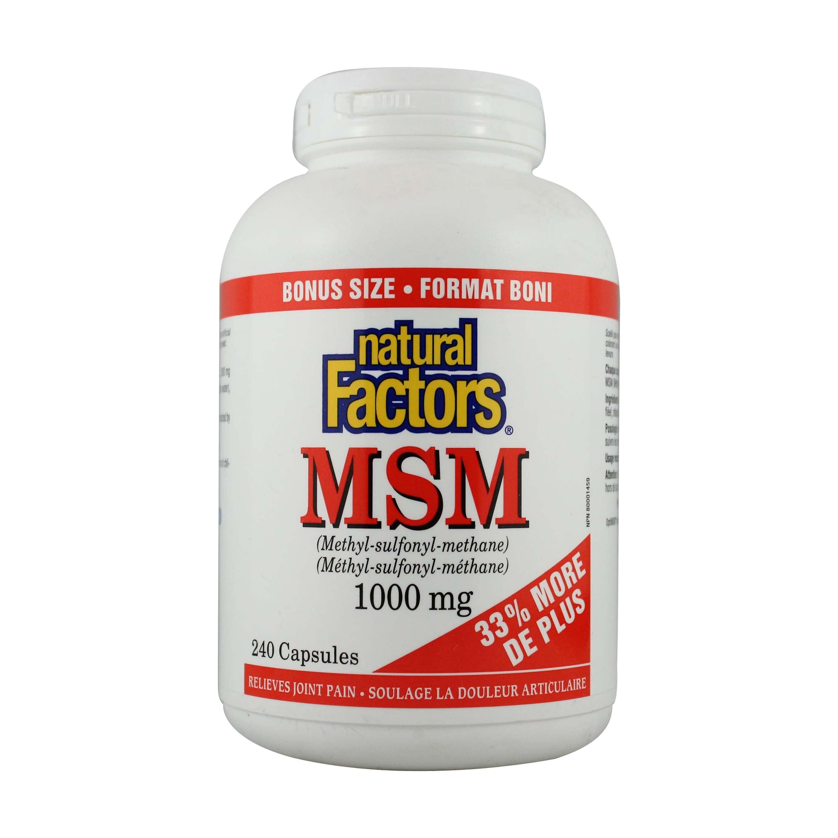 Natural Factors MSM 1000 mg BONUS SIZE 240 Capsules