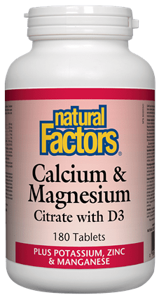 Natural Factors Calcium & Magnesium Citrate with D3 Plus Potassium, Zinc & Manganese 180 Tablets