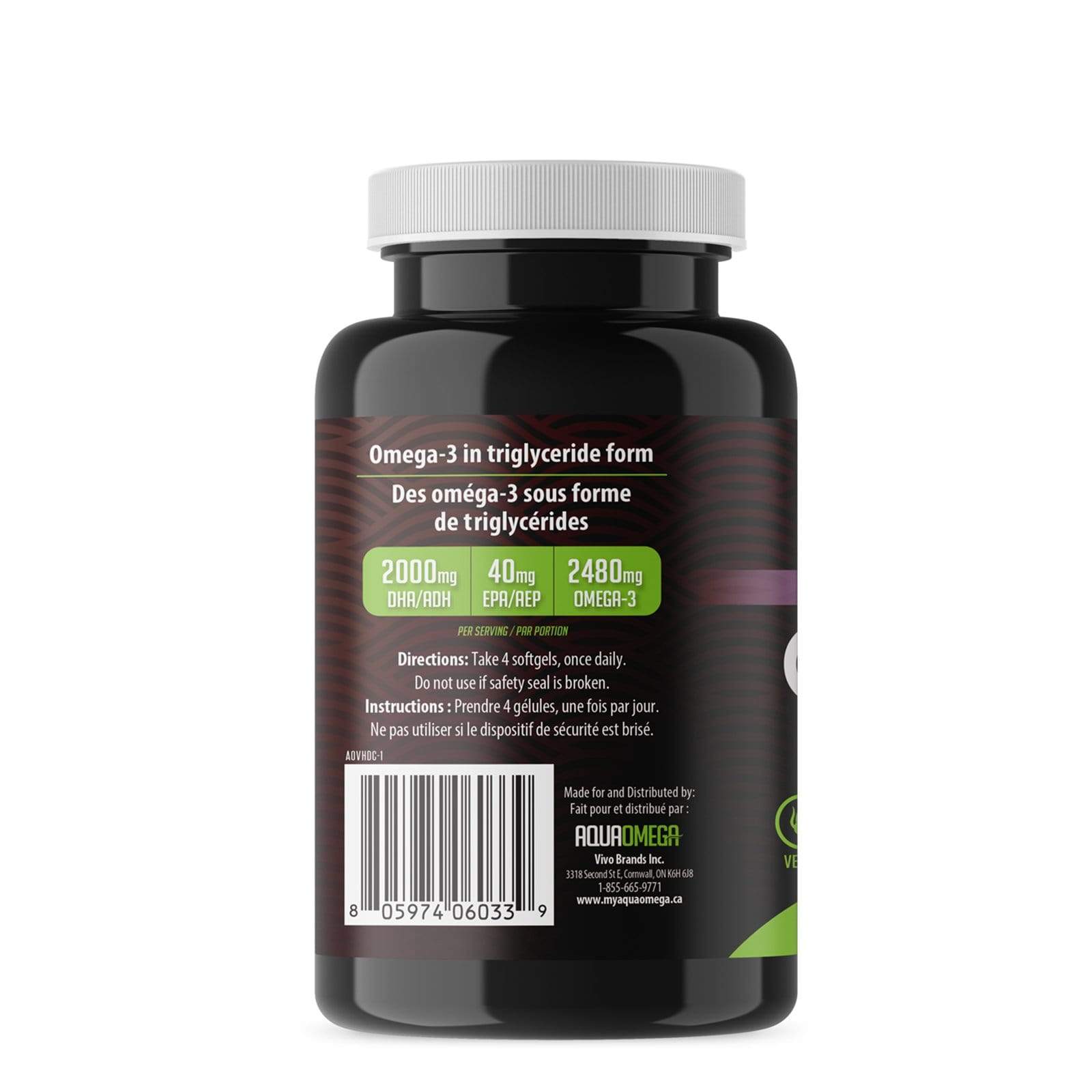 AquaOmega Plant-Based High DHA Omega-3 Algae Oil Softgels