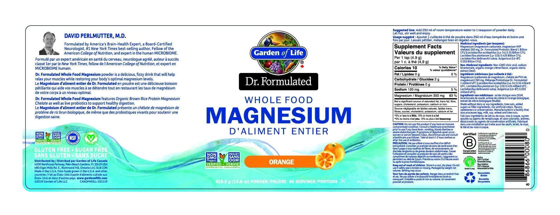 Garden of Life Dr. Formulated Whole Food Magnesium Orange 85 Servings