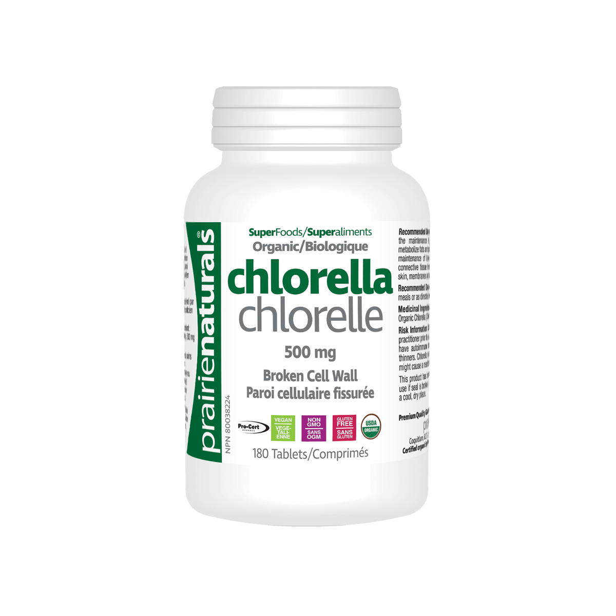 Prairie Naturals Chlorella 500 mg 180 Tablets