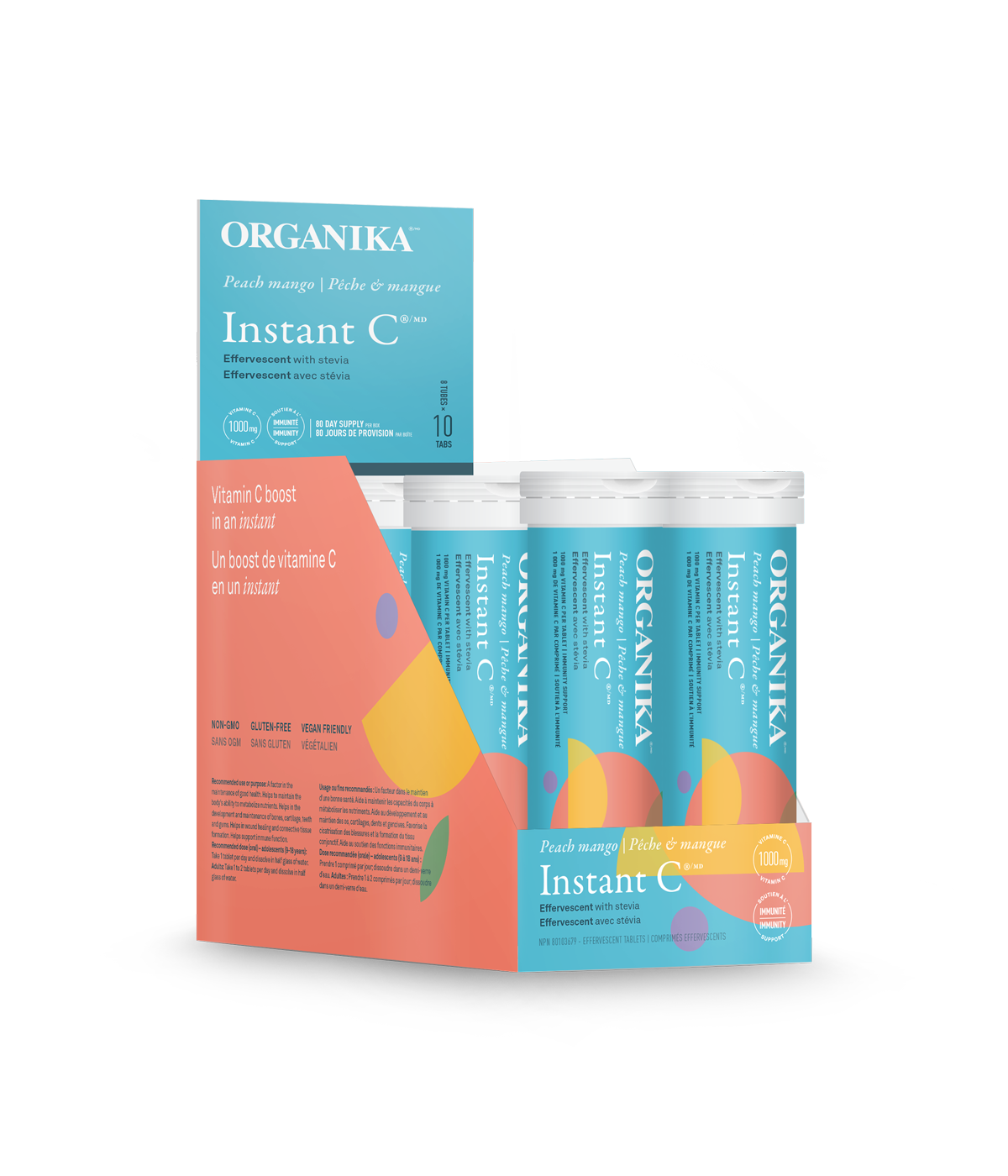 Organika, Instant C, Peach Mango, Box of 8 Tubes x 10 Effervescent Tablets