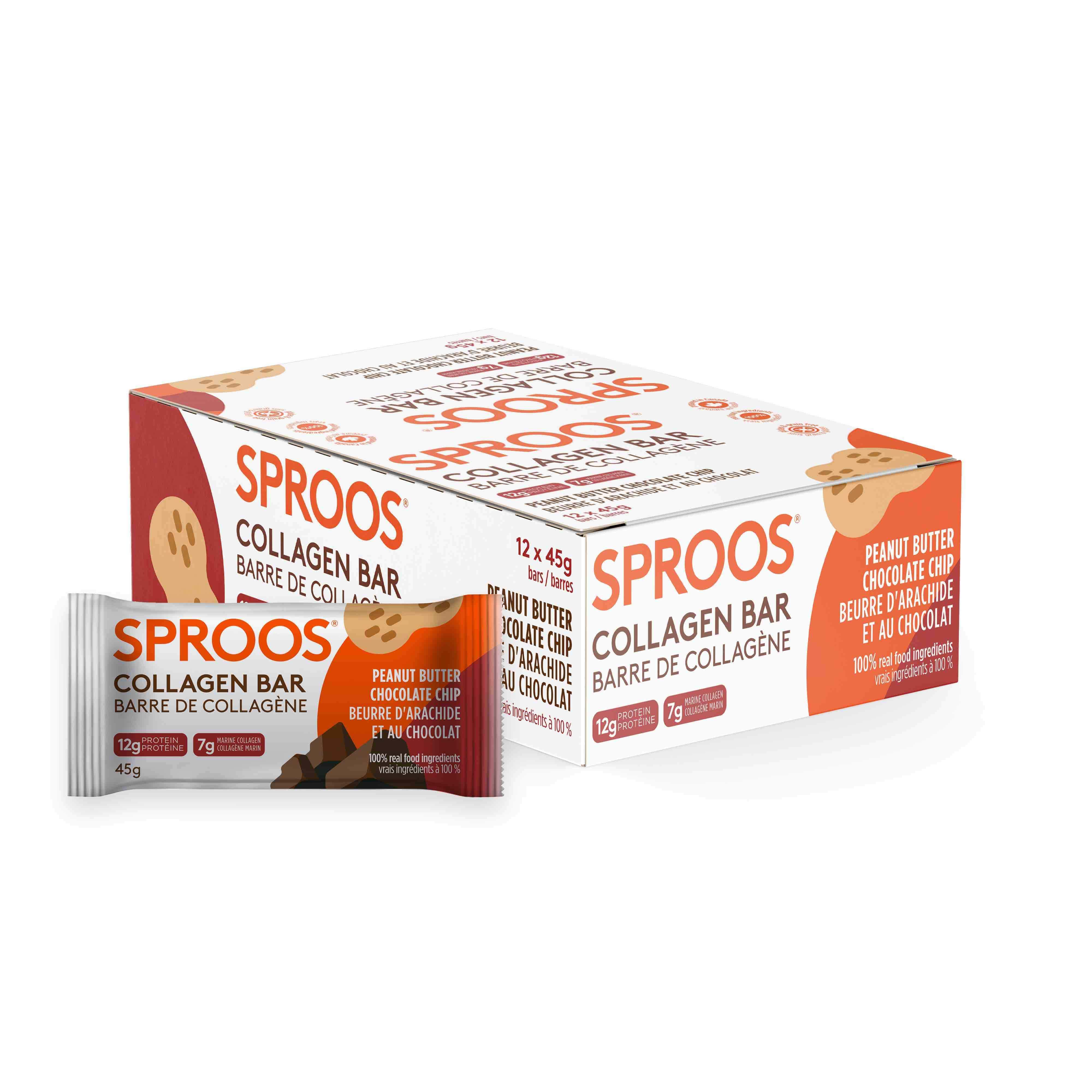 Sproos Marine Collagen Bar, Peanut Butter Chocolate Chip (12pk)