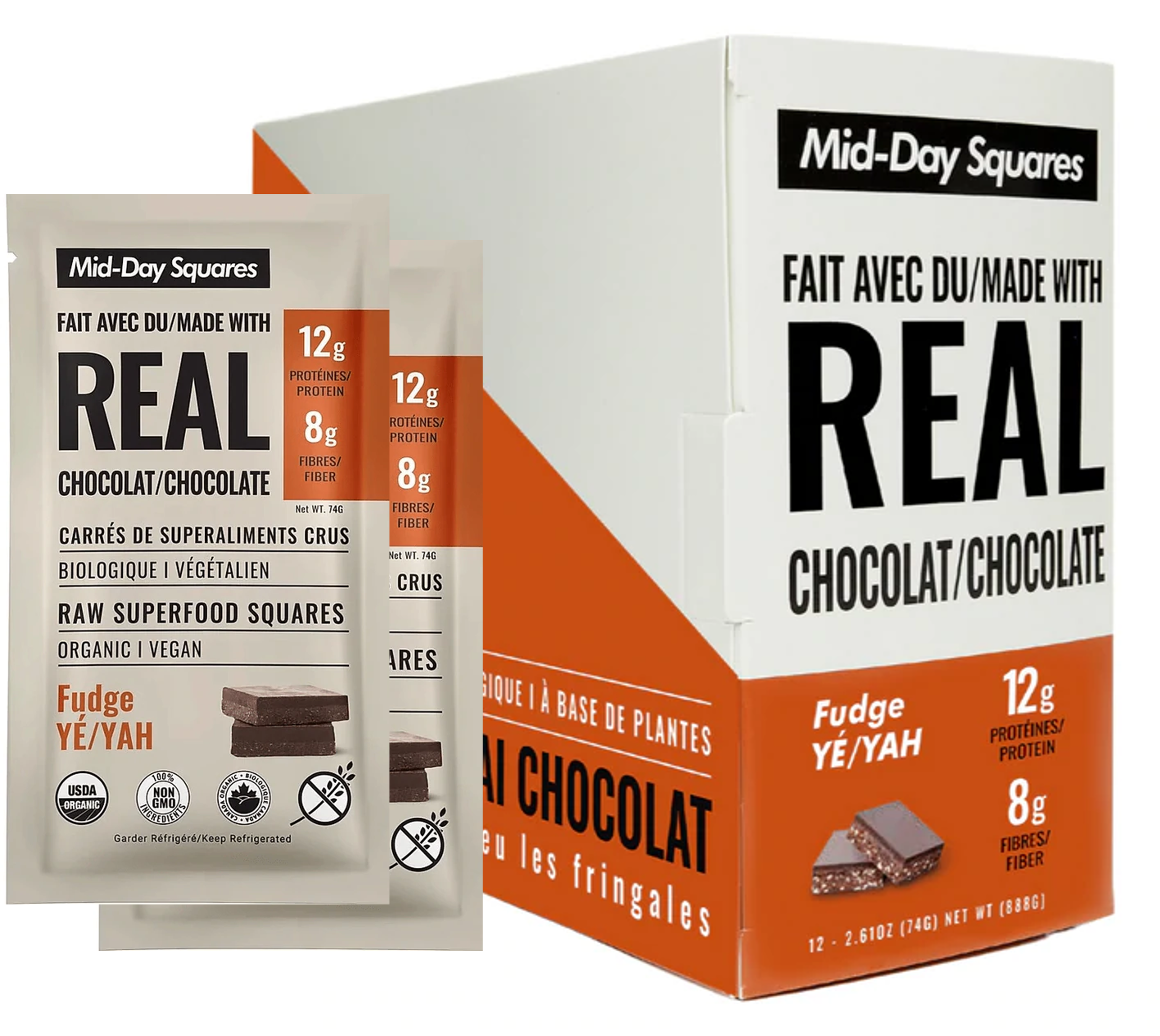 Mid-Day Squares, Functional Vegan Bar, Fudge YAH, 66g (Box of 12)
