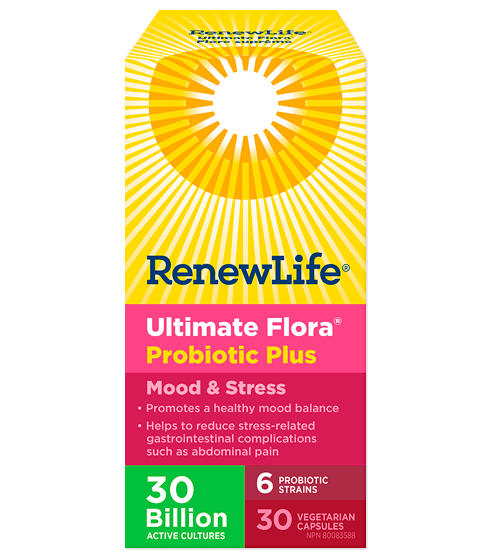 Renew Life Ultimate Flora Probiotic Plus Mood & Stress 30 Billion Active Cultures 30 Veg-Cap