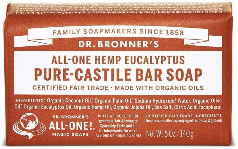 Dr. Bronner's, Pure-Castile Bar Soap, Eucalyptus, 140g (5Oz)