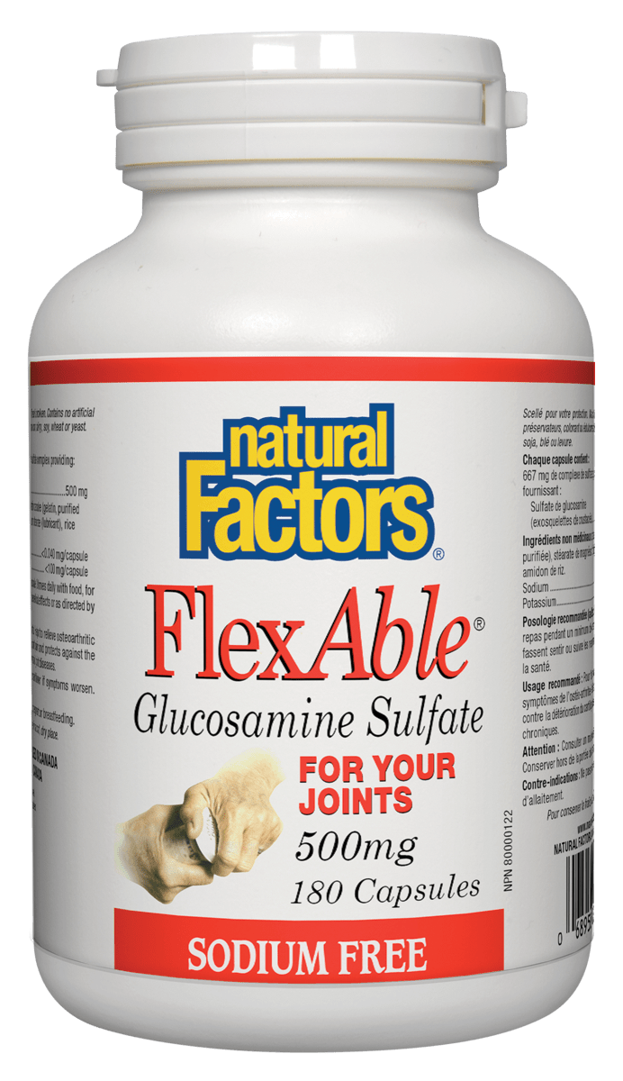 Natural Factors FlexAble Glucosamine Sulfate - Sodium Free 500mg 180 Capsules