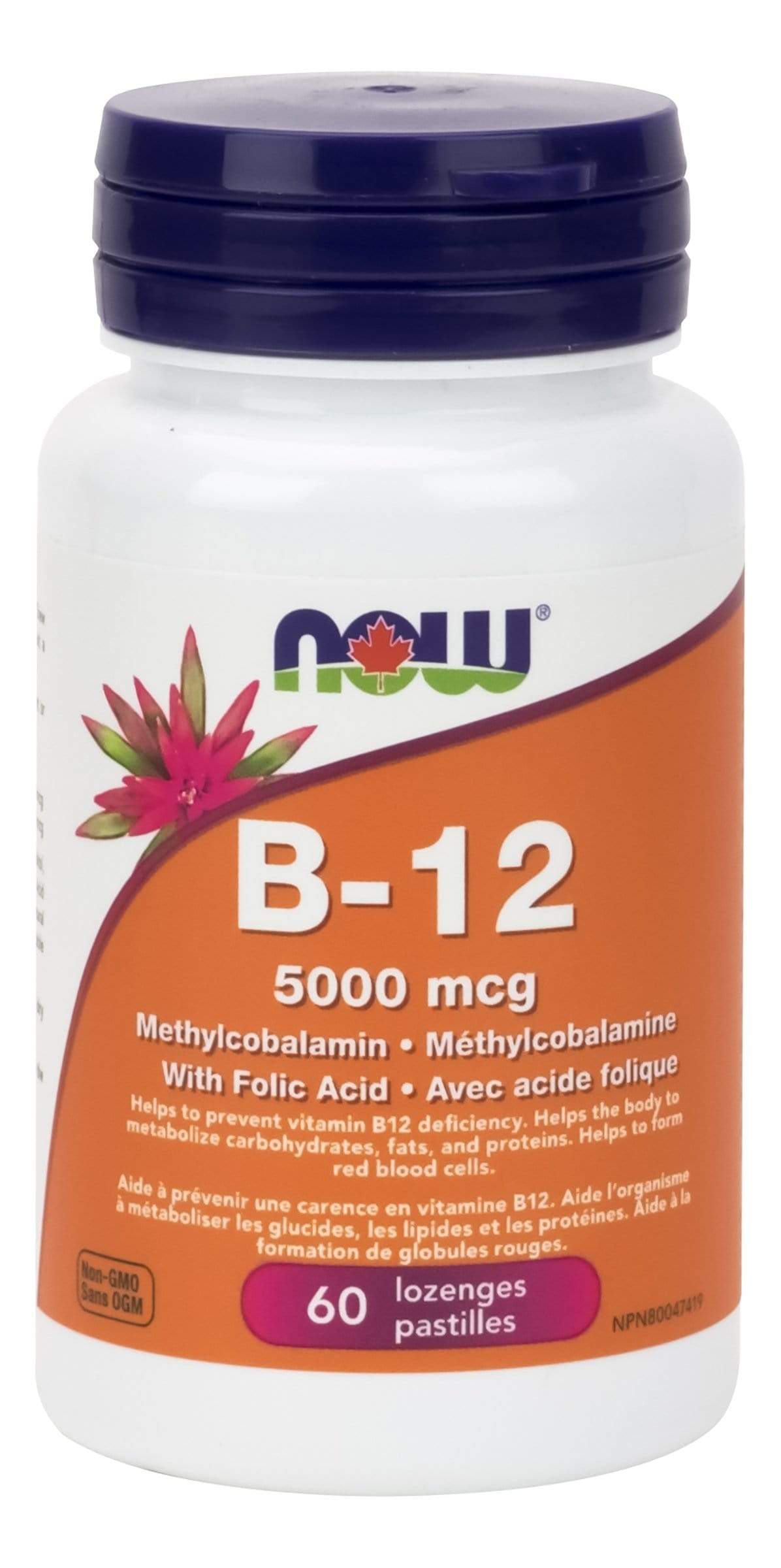 NOW B-12 5000 mcg with Folic Acid 60 Lozenges