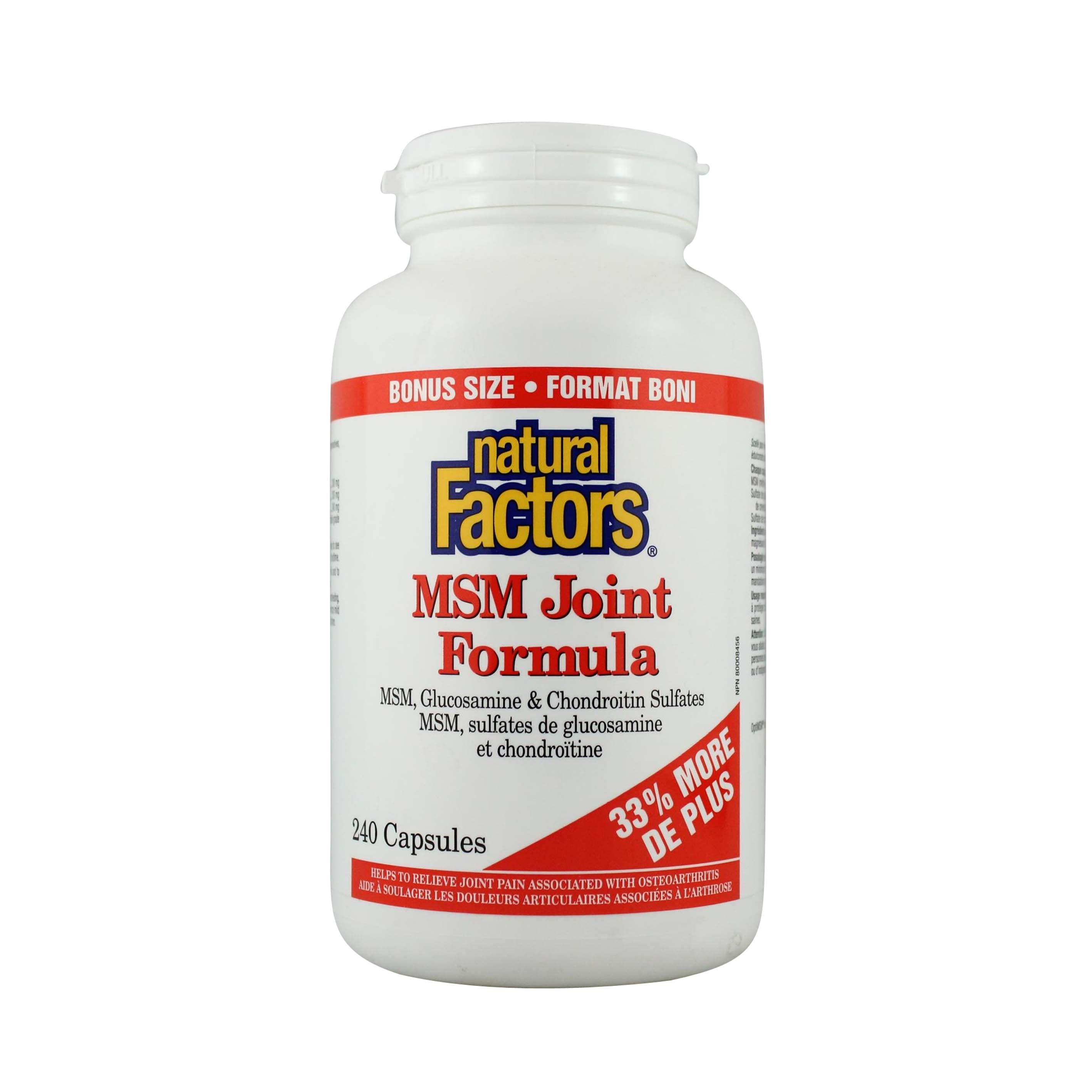 Natural Factors MSM Joint Formula Bonus Size 240 Capsules
