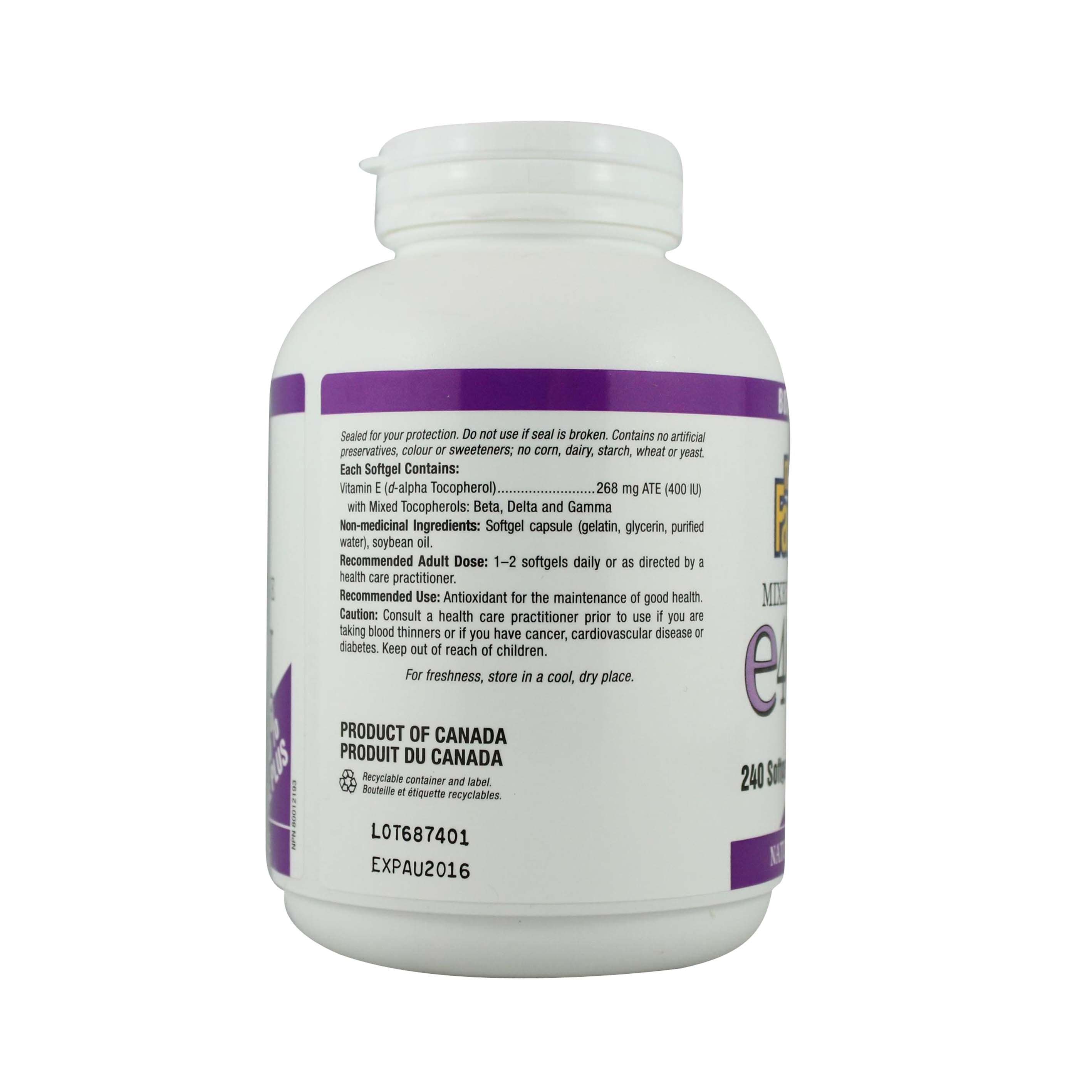 Natural Factors Vitamin E Mixed 400 IU BONUS SIZE, 240 Softgels