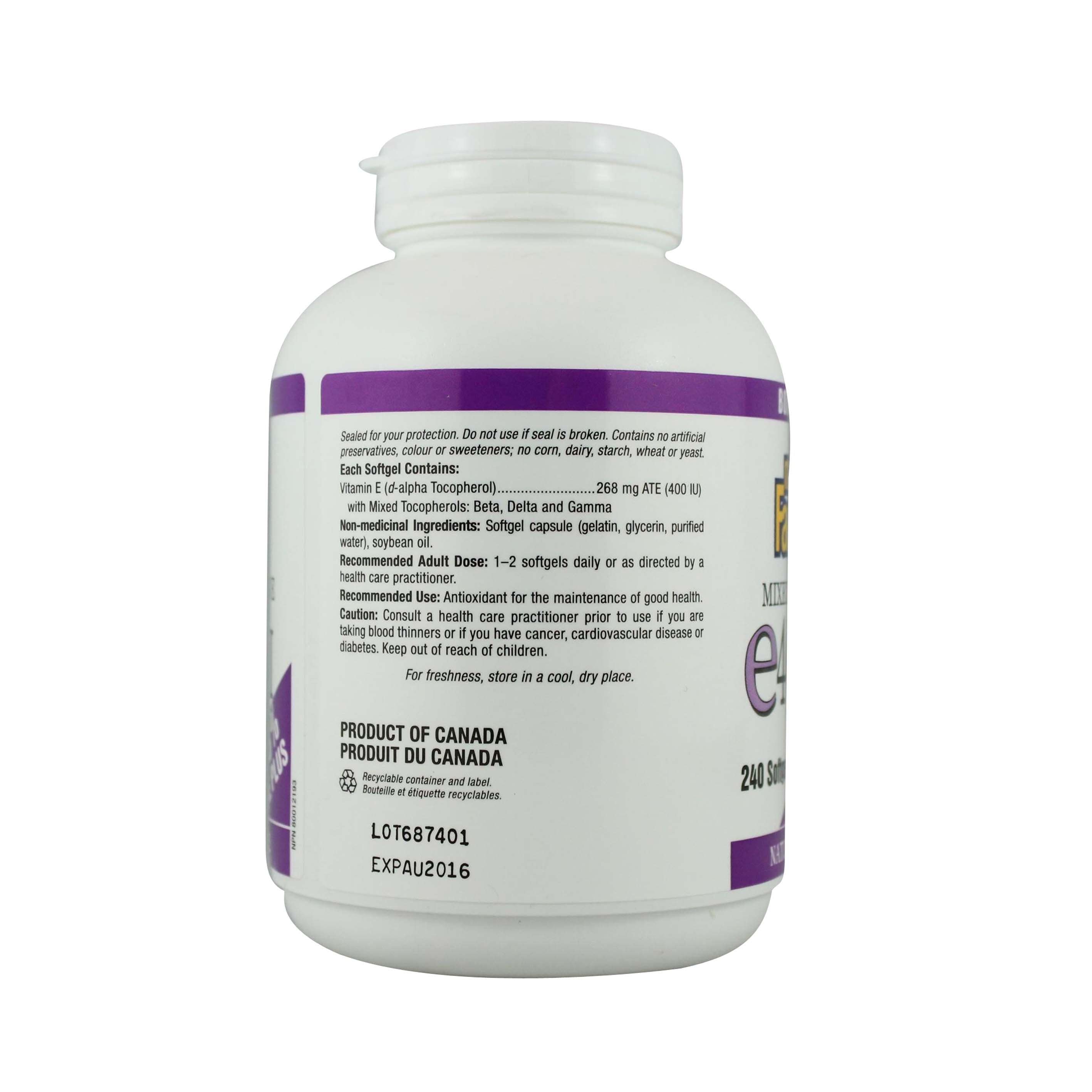 Natural Factors Vitamin E Mixed 400 IU BONUS SIZE, 240 Softgels