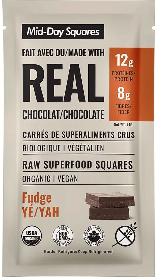 Mid-Day Squares, Functional Vegan Bar, Fudge YAH, 66g (Box of 12)