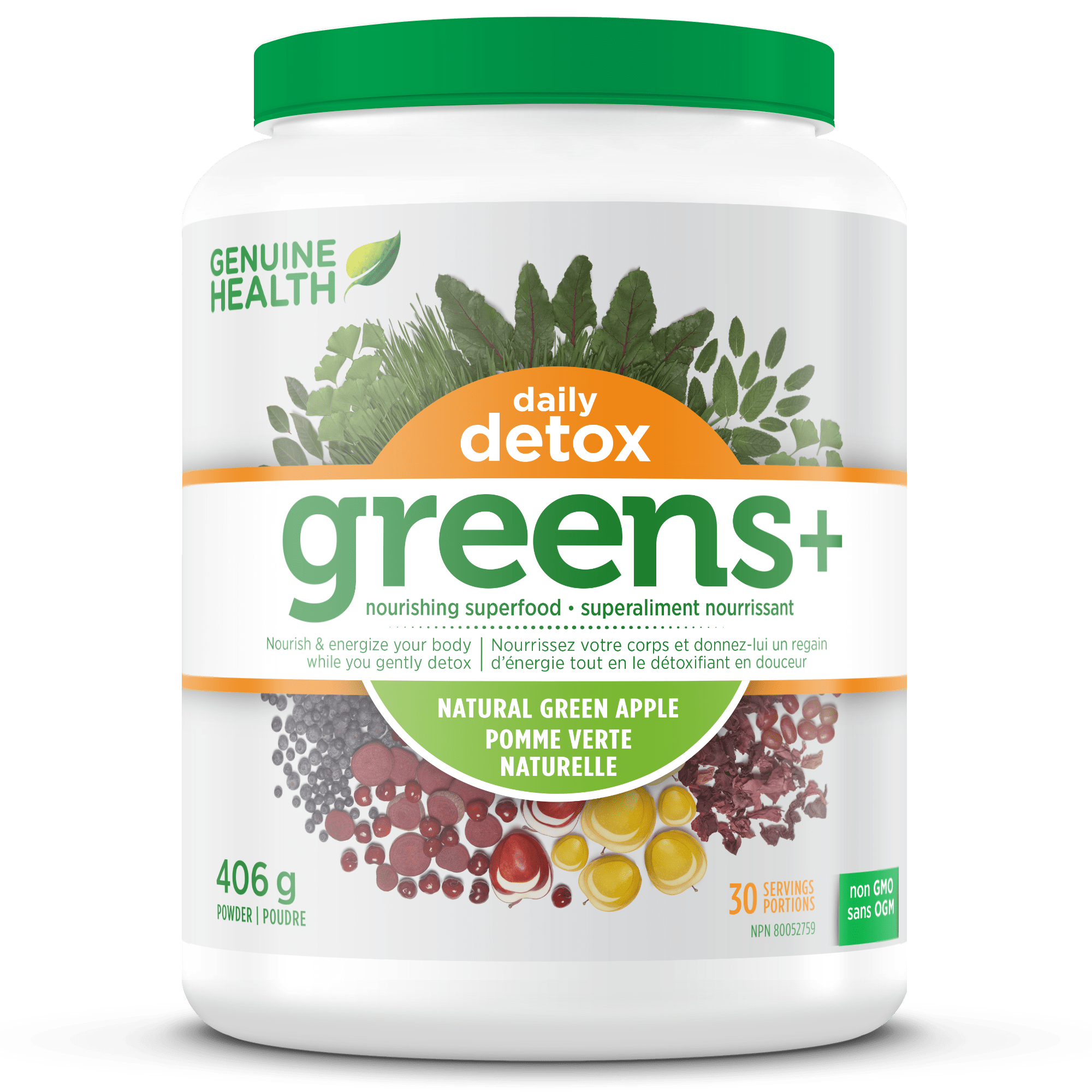 Genuine Health, Greens+, Daily Detox, Green Apple, 406g