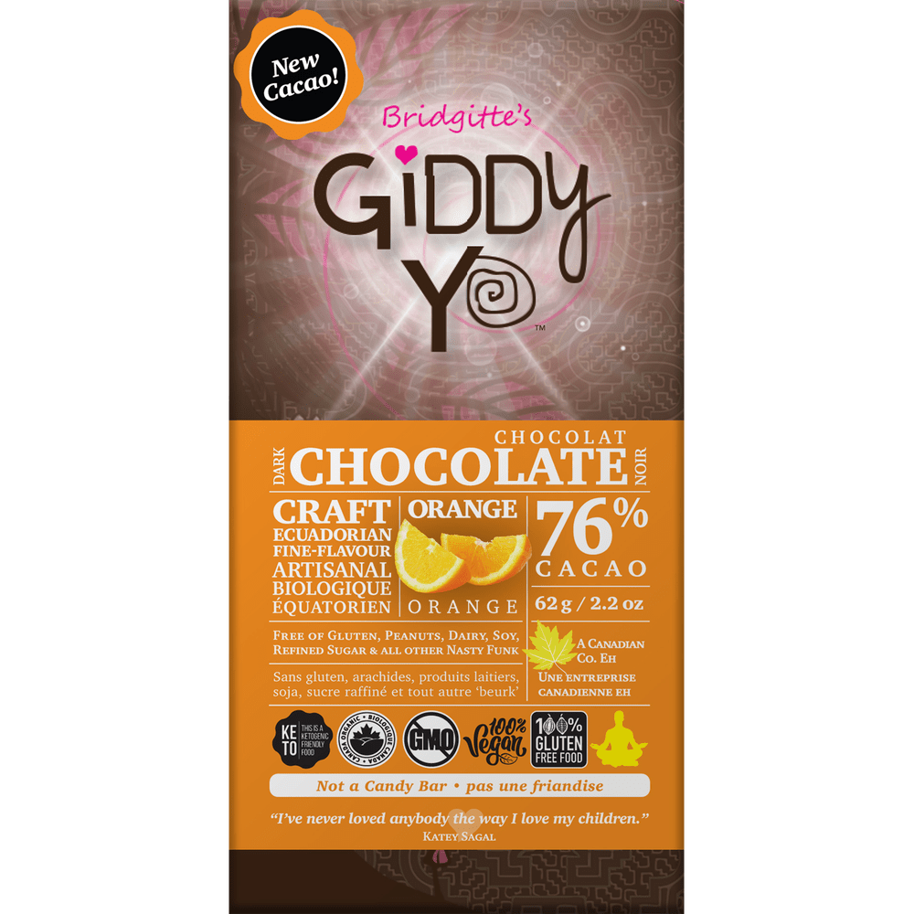 Bridgitte's Giddy Yo Orange 76% Dark Chocolate Bars
