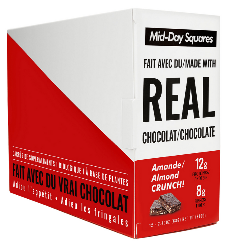 Mid-Day Squares, Functional Vegan Bar, Almond Crunch with Chocolate, 66g (Box of 12)