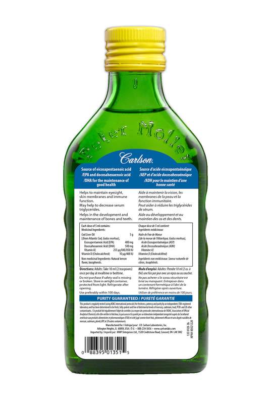 Carlson Laboratories Norwegian Cod Liver Oil Lemon 250 ml