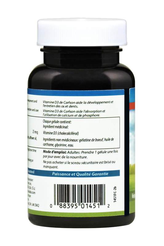 Carlson Laboratories Vitamin D3 1,000 IU/25 mcg 100 Softgels
