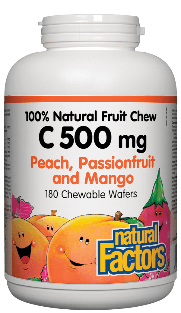 Natural Factors C 500mg 천연 과일 츄 - 복숭아, 패션푸르트, 망고 맛 웨이퍼 180개