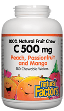 Natural Factors C 500mg Natural Fruit Chews - Peach, Passionfruit and Mango Flavour 180 Wafers