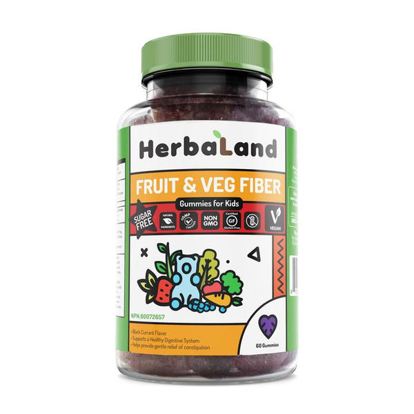 Herbaland Vegan Fruit, Veg, and Fiber Gummies for Kids - 2.8 grams, Black Currant Flavor, 60 Gummies