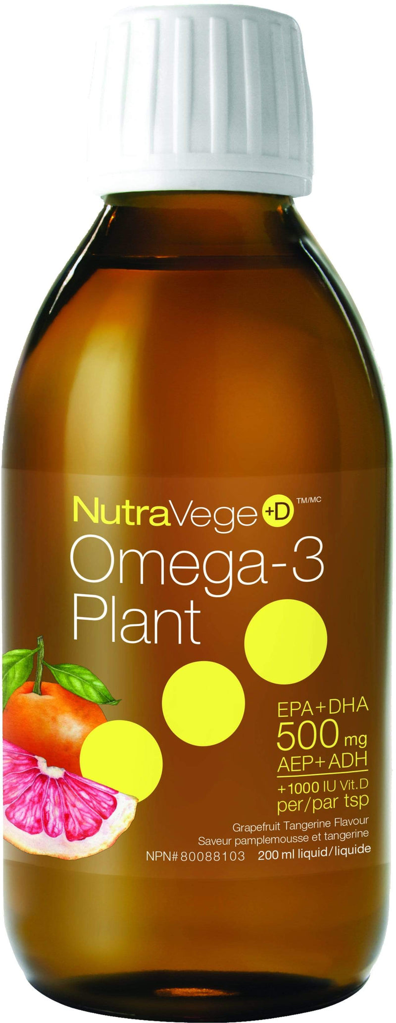 NutraVege+D Omega-3 Plant + Vitamin D - Grapefruit Tangerine (200 mL)