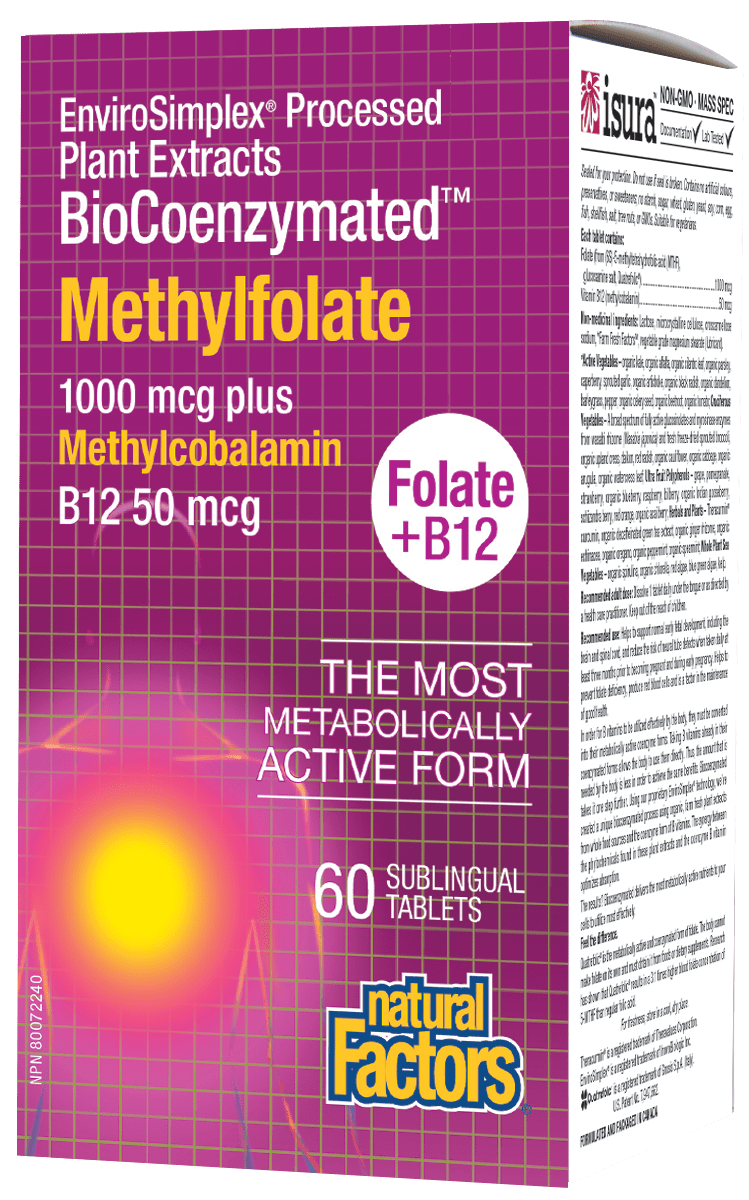 Natural Factors Methylfolate 1000 mcg + Methylcobalamin B12 50 mcg, 60 Tablets