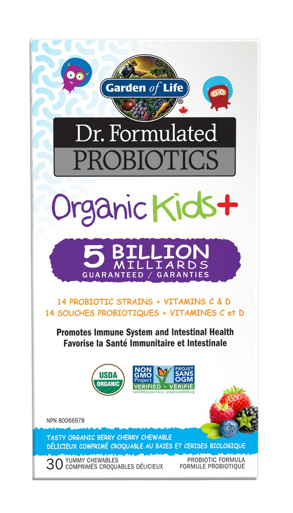 Garden of Life, Dr. Formulated Probiotics Organic Kids+, 베리 체리(쿨러 안정), 츄어블 30정