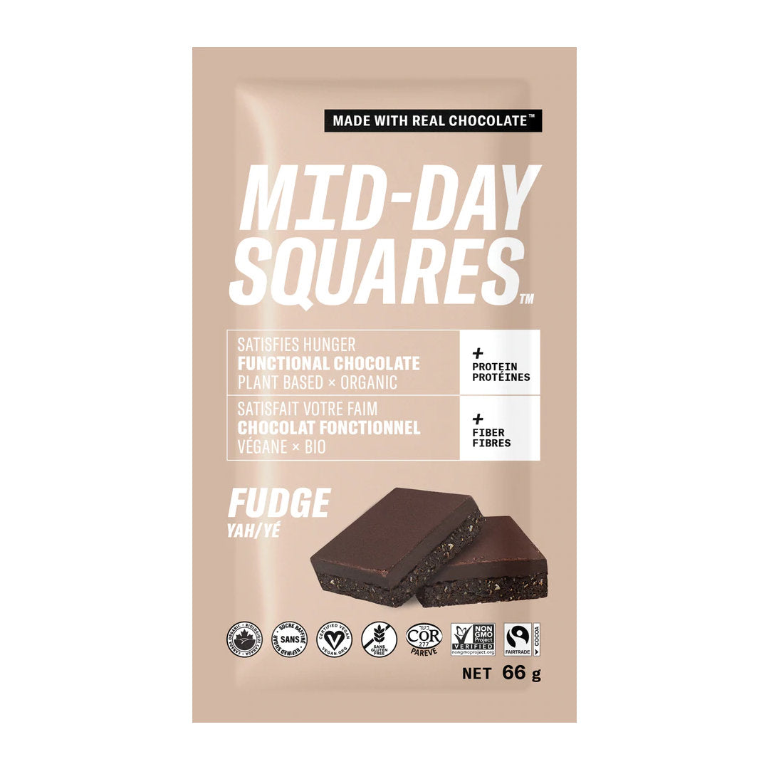 Mid-Day Squares, Functional Vegan Bar, Fudge YAH, 66g (Box of 12)