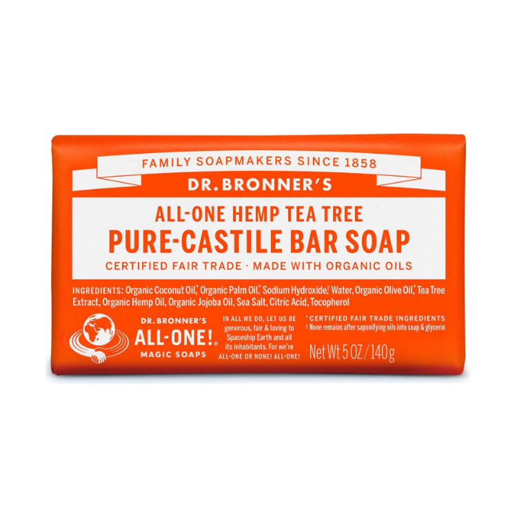 Dr. Bronner's, Pure-Castile Bar Soap, Tea Tree, Pack of 6 (140g X 6)