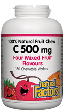 Natural Factors C 500mg 천연 과일 츄 - 혼합 과일 맛 180 웨이퍼