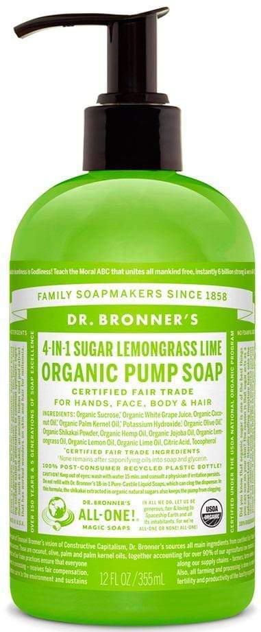 Dr. Bronner's, 4-in-1 유기농 펌프 비누, 레몬그라스 라임, 356mL
