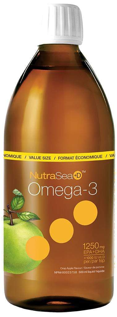 NutraSea أوميغا 3 + فيتامين د الحجم القيّم - التفاح المقرمش (500 مل)