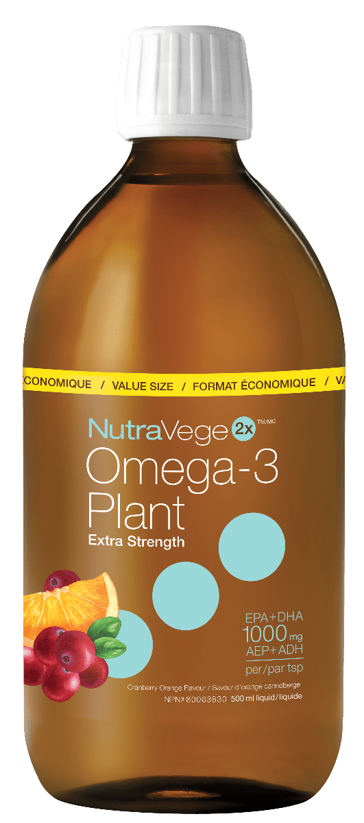 NutraVege2x Omega-3 Plant حجم القيمة ذو القوة الإضافية - التوت البري والبرتقال (500 مل)
