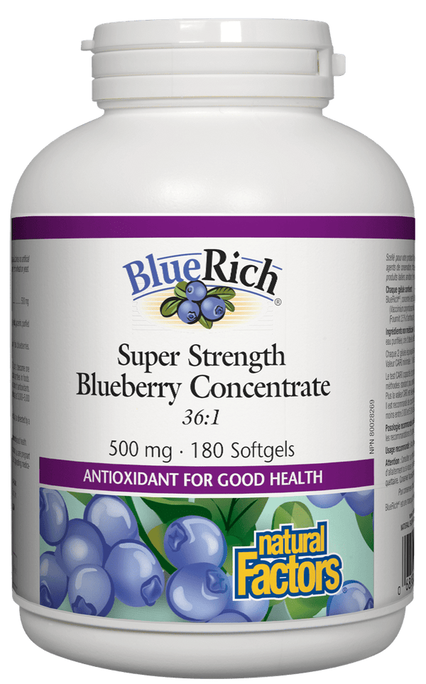 Natural Factors BlueRich 슈퍼 스트렝스 블루베리 농축액 500 mg 180 소프트젤